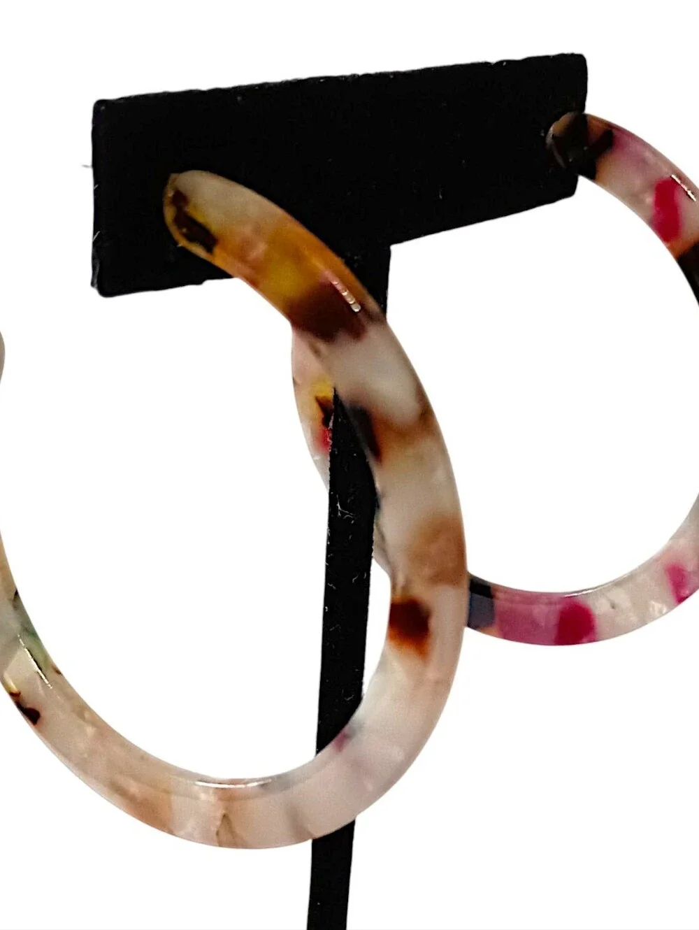 Vtg Colorful Hoop Earrings Acrylic Pierced LARGE Marbled Confetti Lightweight